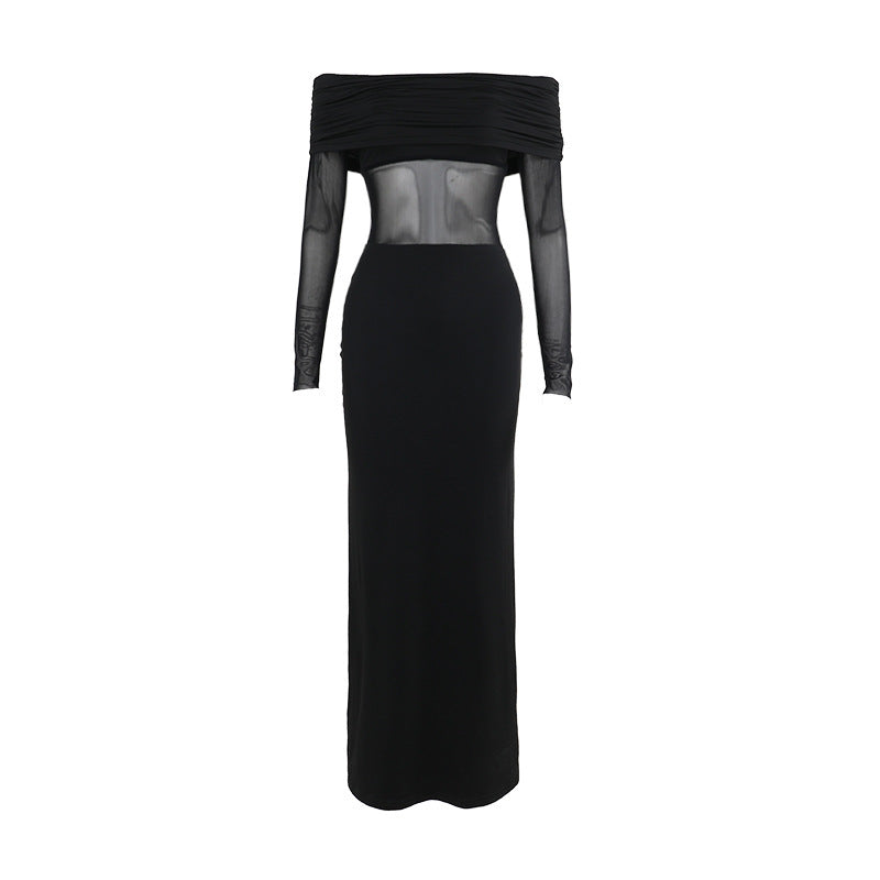 Off-shoulder Mesh See-through Dress