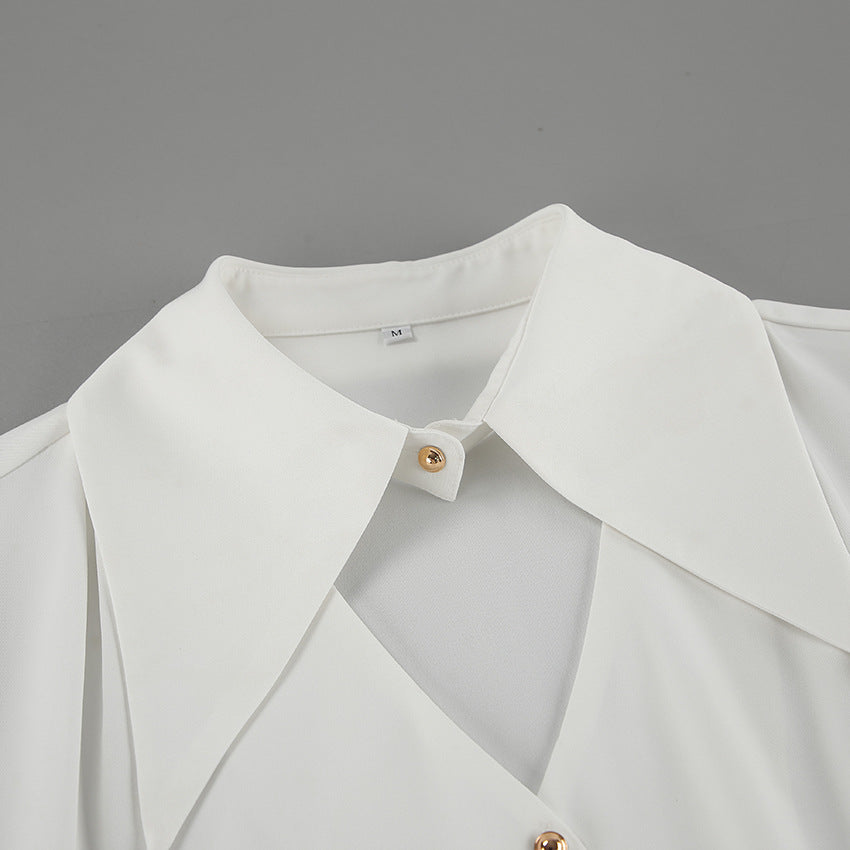 Pleated Sleeve Hollow-out Top