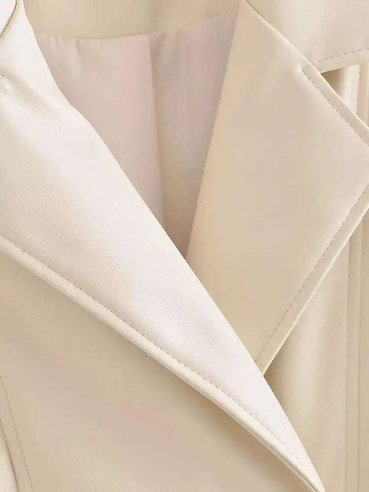 Faux Leather Long Trench Coat