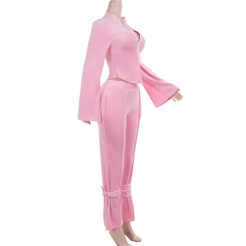 Slim Fit Suede Long-sleeved Set