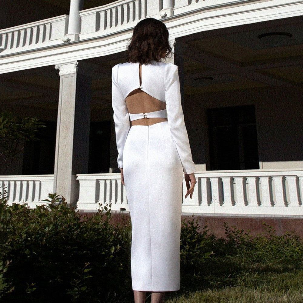 V-neck Long-sleeved Slit Dress