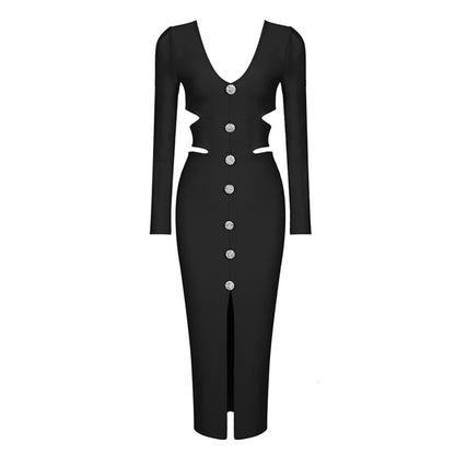 V-neck Long-sleeved Slit Dress