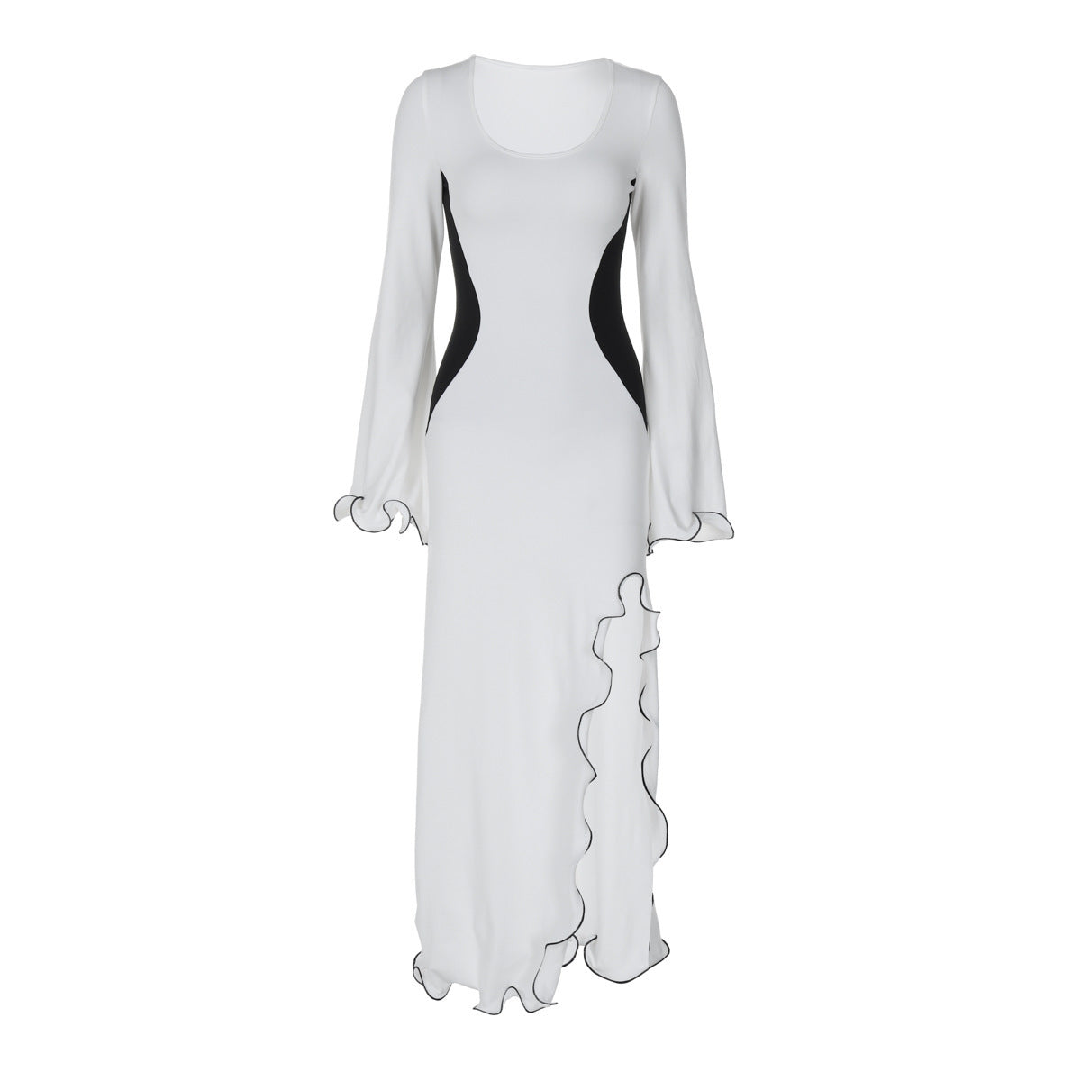 Black and White Split Long Sleeve Dress