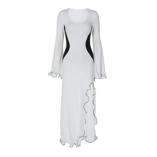 Black and White Split Long Sleeve Dress
