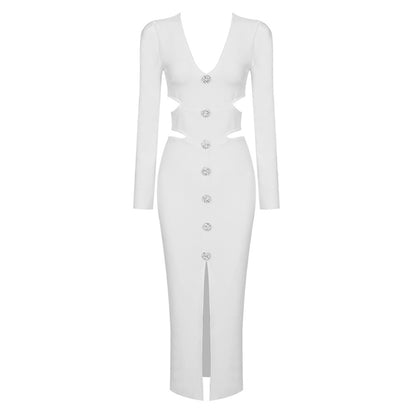 V-neck Long-sleeved Slit Dress