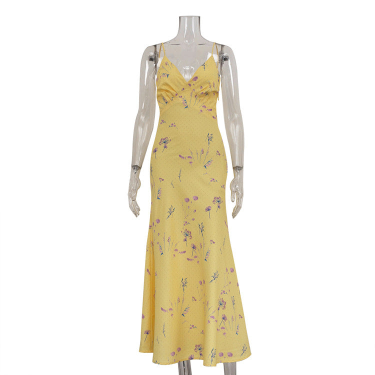 Sleeveless Deep V Print Dress