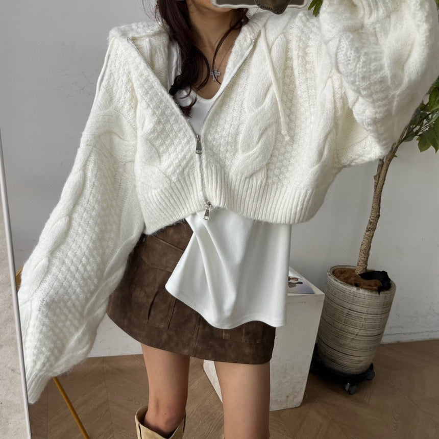 Zipper Hooded Crop Sweater