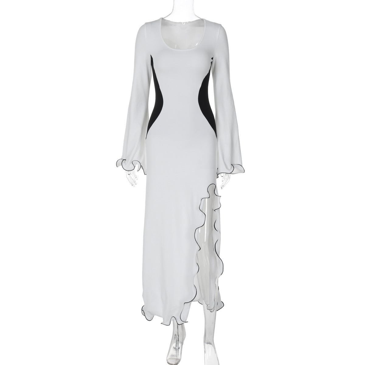 Black and White Split Long Sleeve Dress