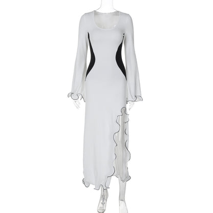 Black and White Split Long Sleeve Dress