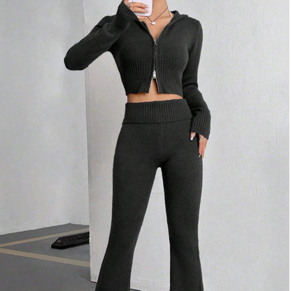 Zipper Hooded Low Waist Set
