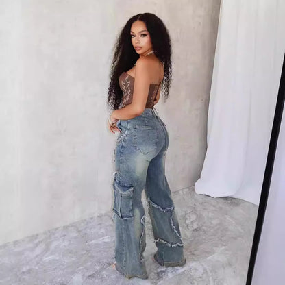 Fringed Burr Loose Straight Pants