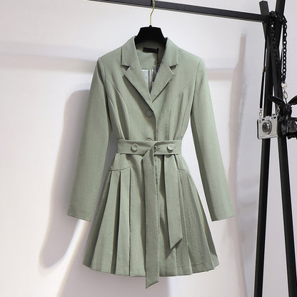 Suit Collar Pleated Dress