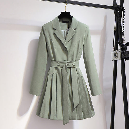 Suit Collar Pleated Dress