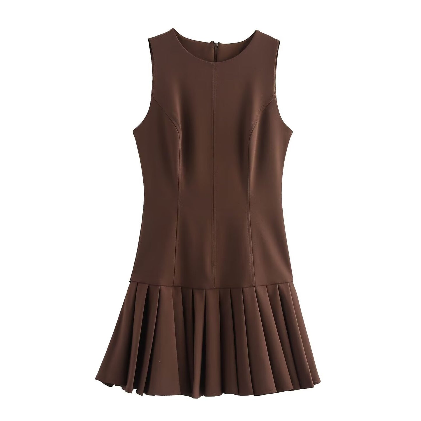 Round Neck Pleated Mini Dress