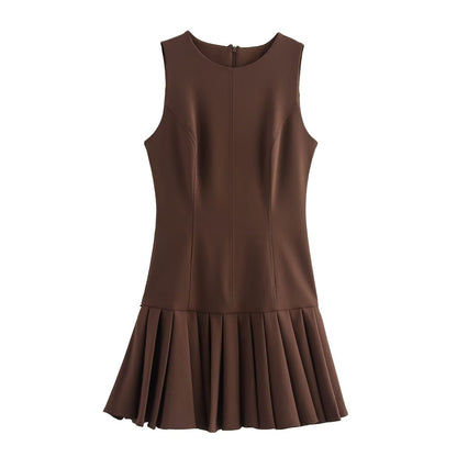 Round Neck Pleated Mini Dress