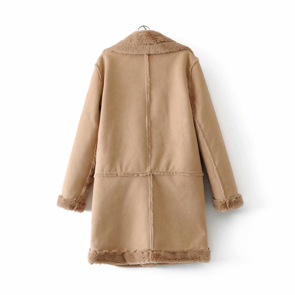 Long Suede Lambswool Fur Coat