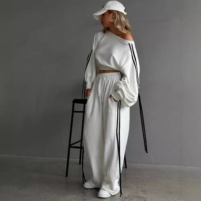Ribbon Pullover Loose Pant Set
