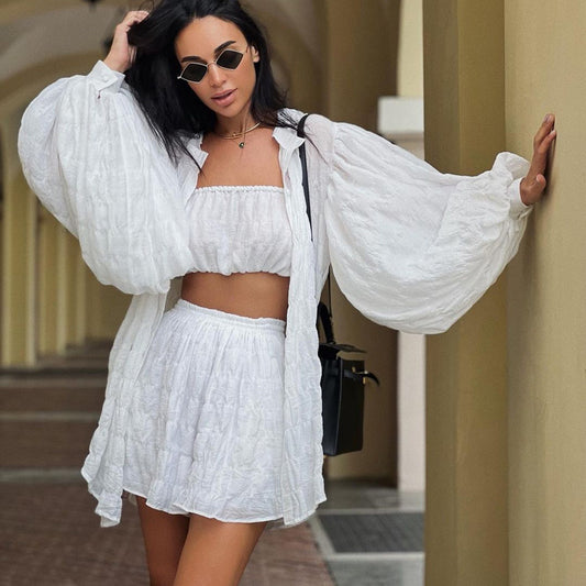 Loose Tube Top High Waist Shorts Three Piece Set