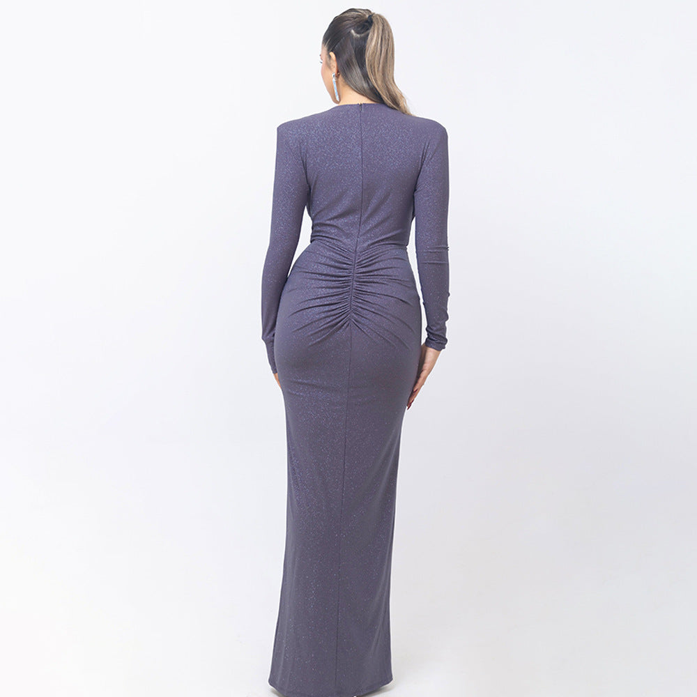Deep V-neck Ribbon Fitting Dress