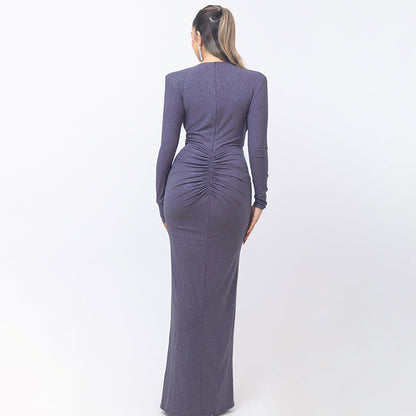 Deep V-neck Ribbon Fitting Dress
