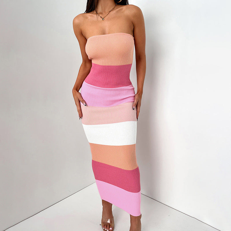 Color Blocking Woolen Dress