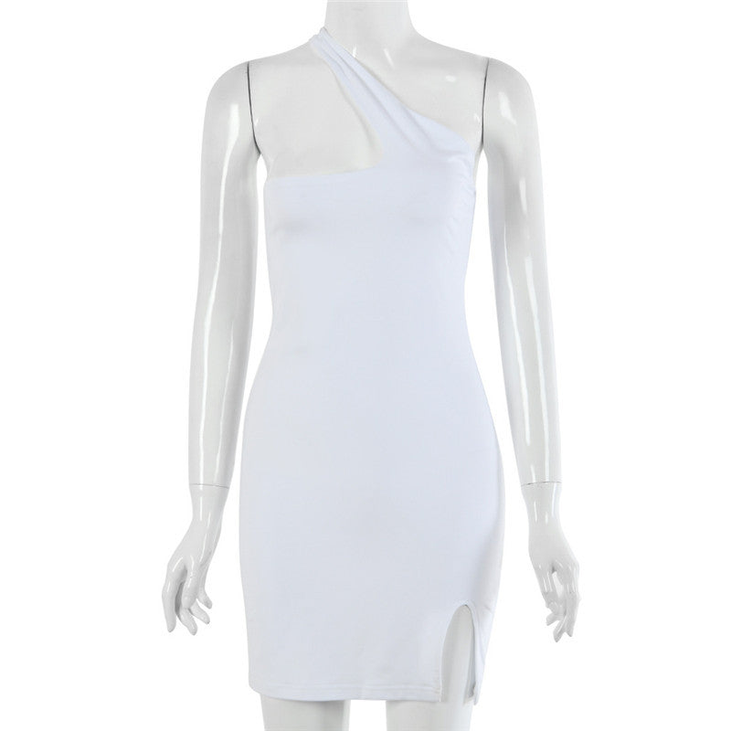 Sloping Shoulder Split Dress
