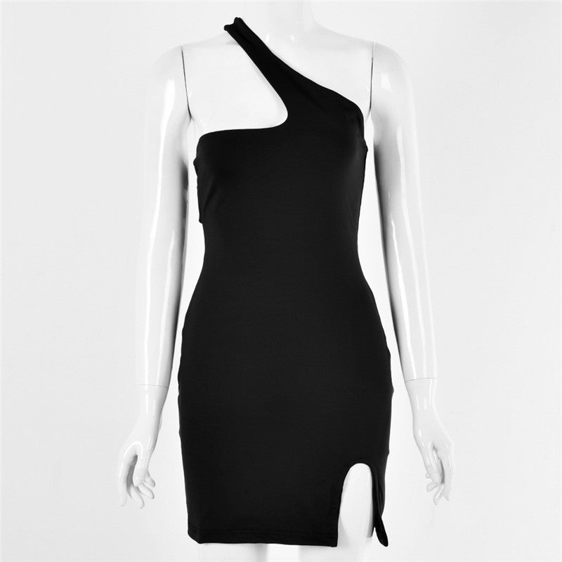 Sloping Shoulder Split Dress