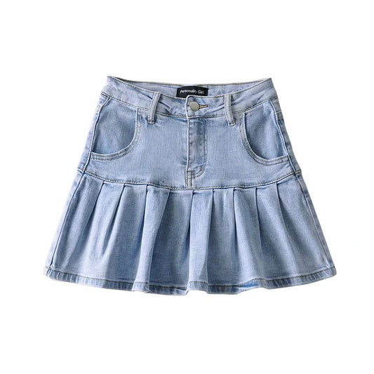 Denim Pleated Skirt