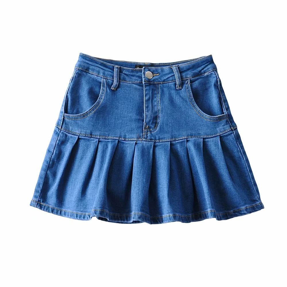 Denim Pleated Skirt