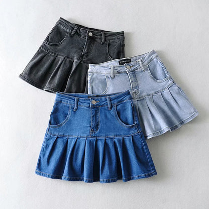 Denim Pleated Skirt