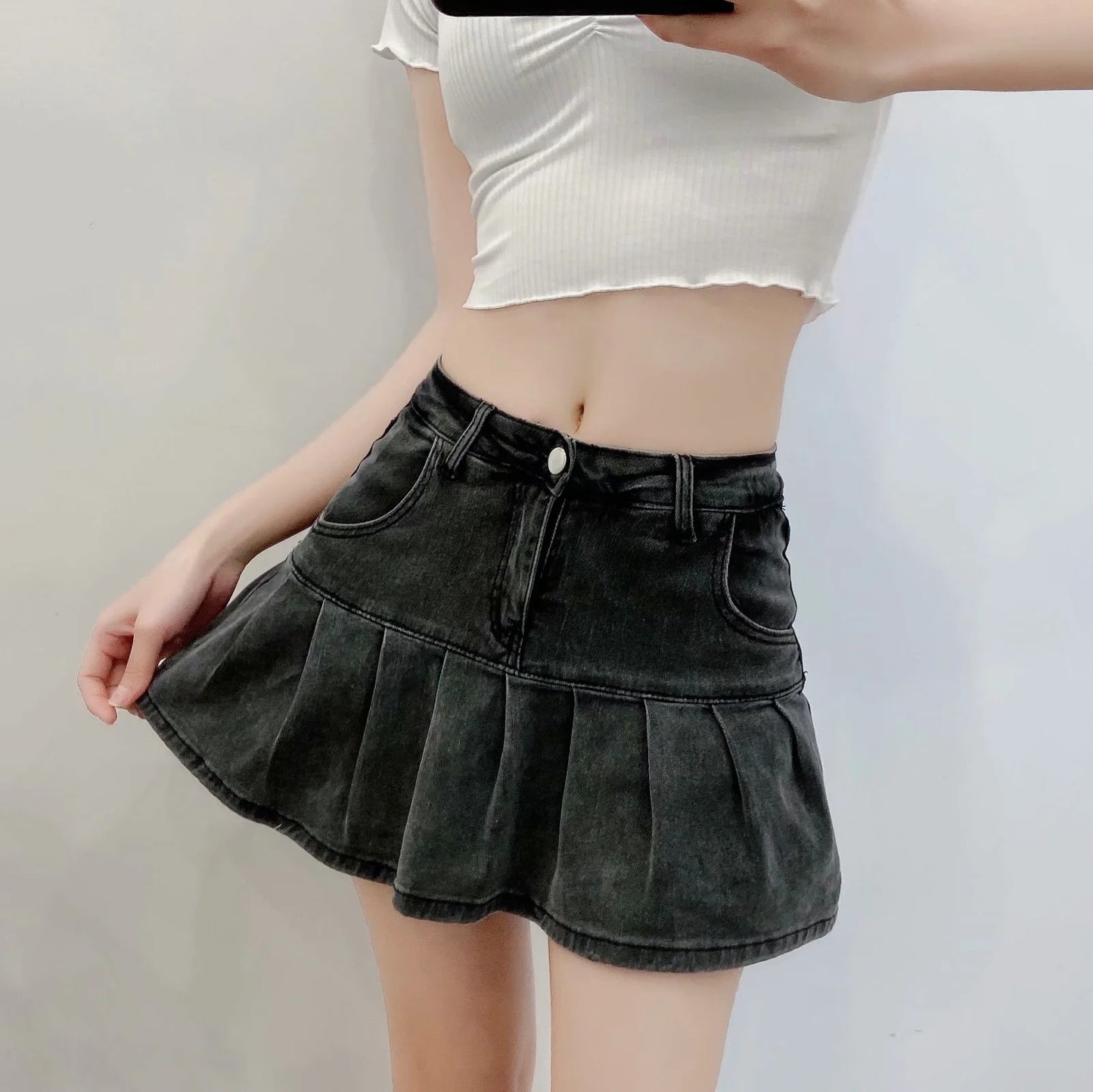Denim Pleated Skirt