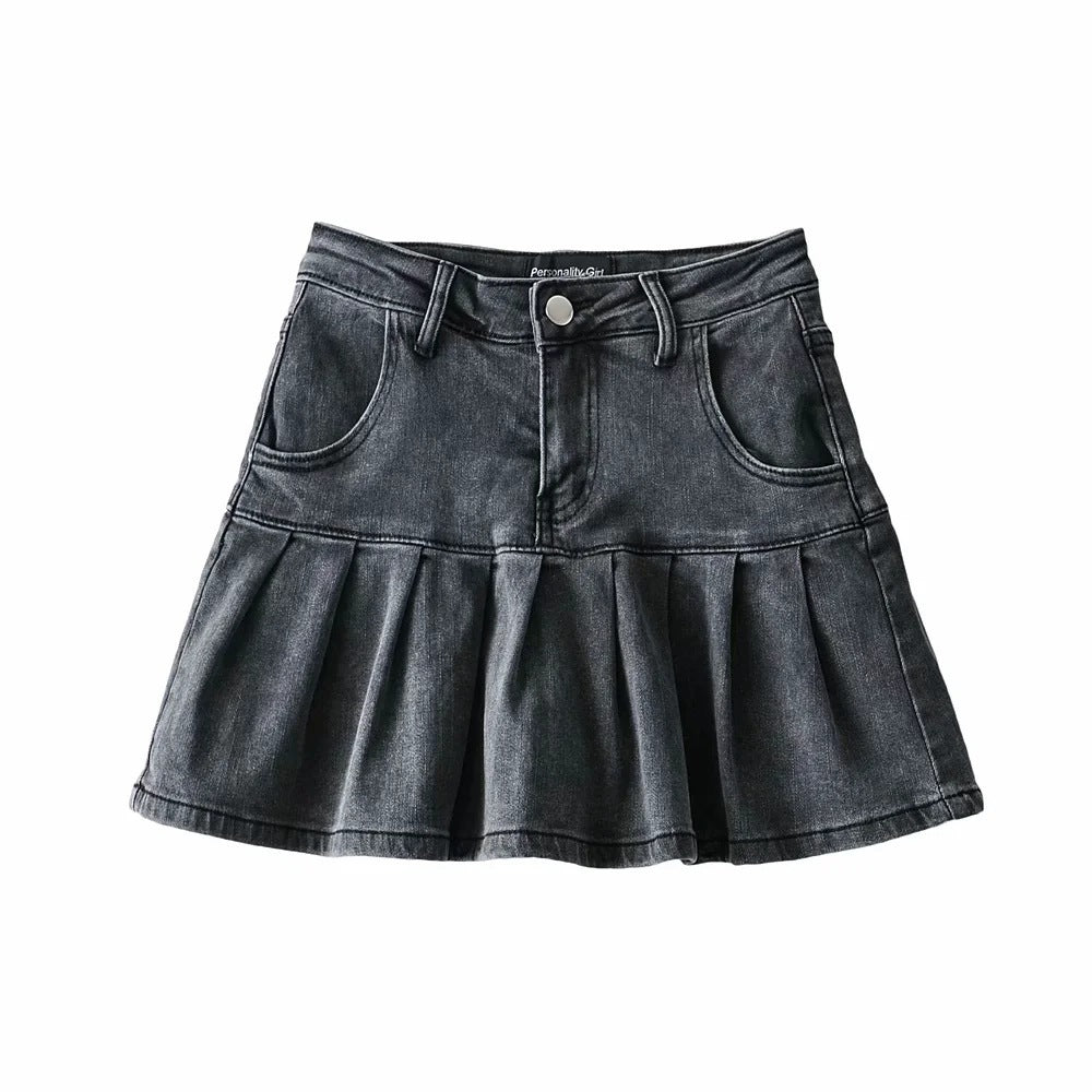 Denim Pleated Skirt