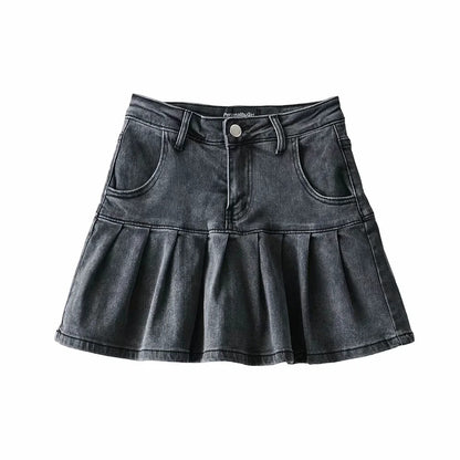 Denim Pleated Skirt