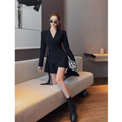 Blazer-Style Mini Dress with Sash Tie