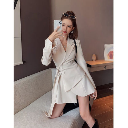 Blazer-Style Mini Dress with Sash Tie