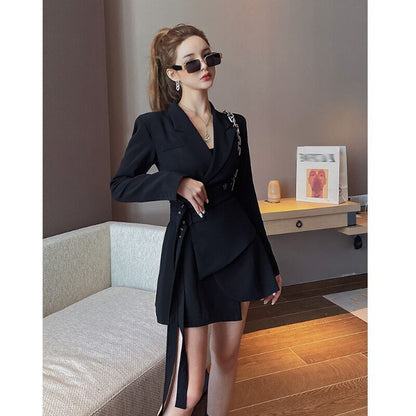 Blazer-Style Mini Dress with Sash Tie