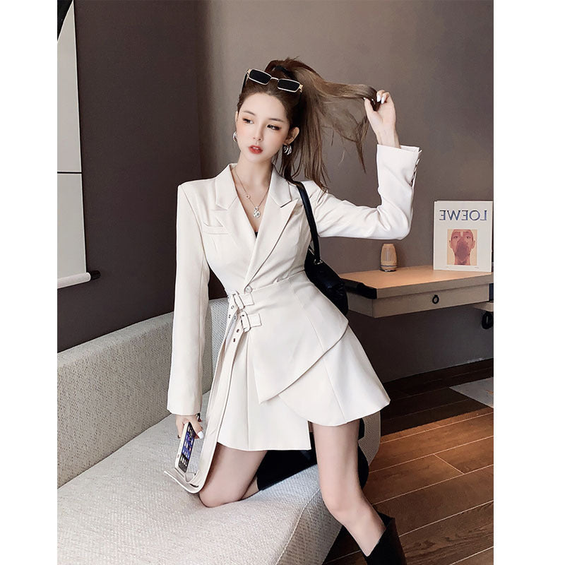 Blazer-Style Mini Dress with Sash Tie