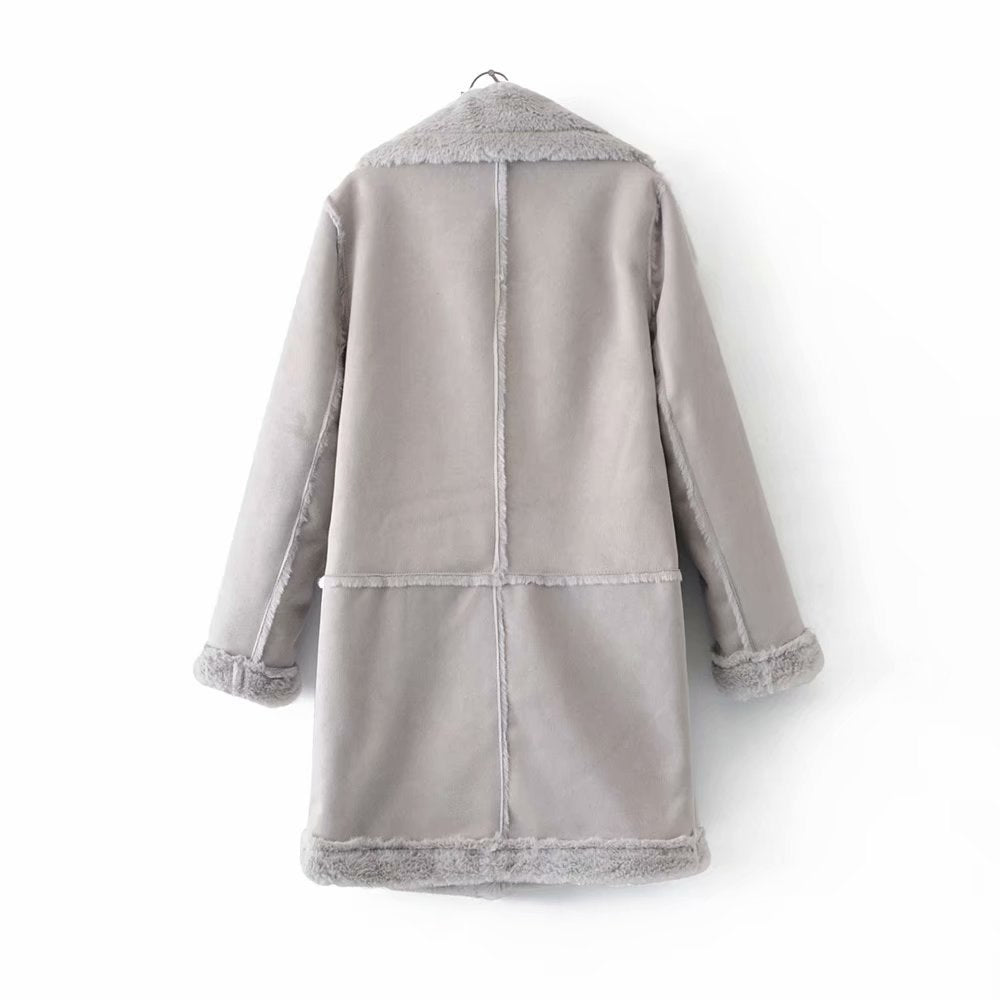 Long Suede Lambswool Fur Coat