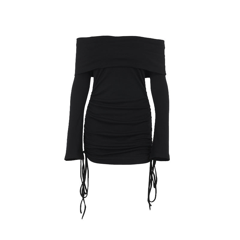 Off-shoulder Drawstring Dress