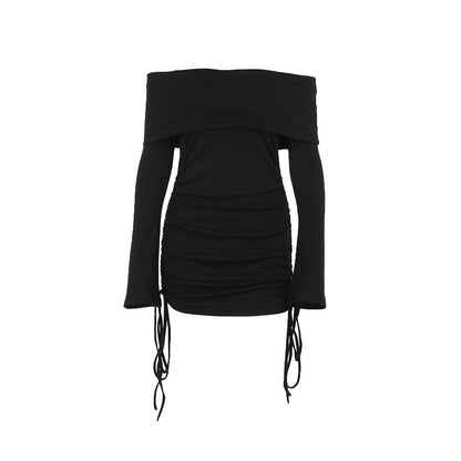 Off-shoulder Drawstring Dress