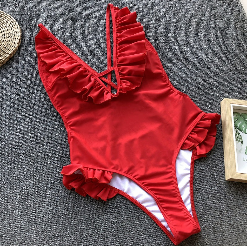Ruffled Backless One-piece