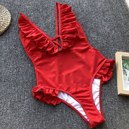 Ruffled Backless One-piece