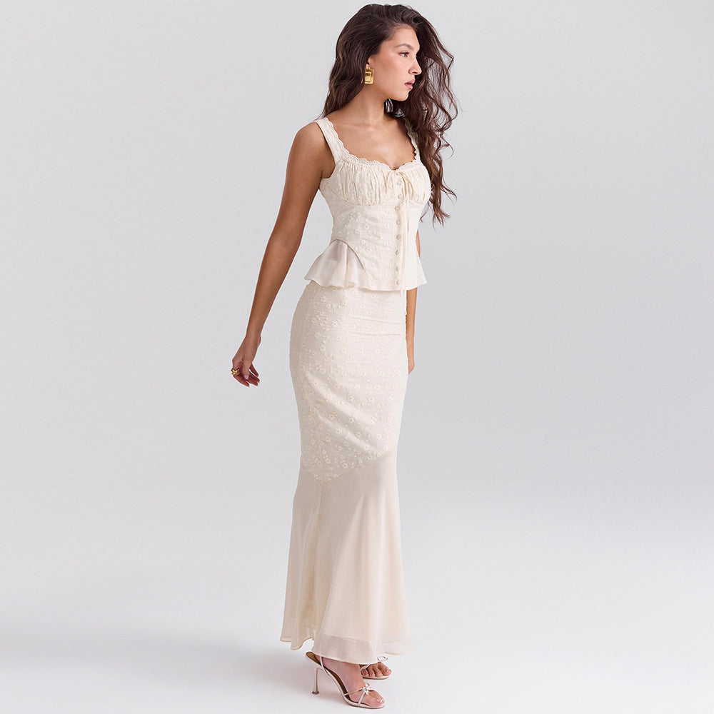 Lace Top Fishtail Skirt Set