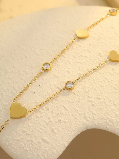 18K gold plated heart zircon necklace with crystal charm close up