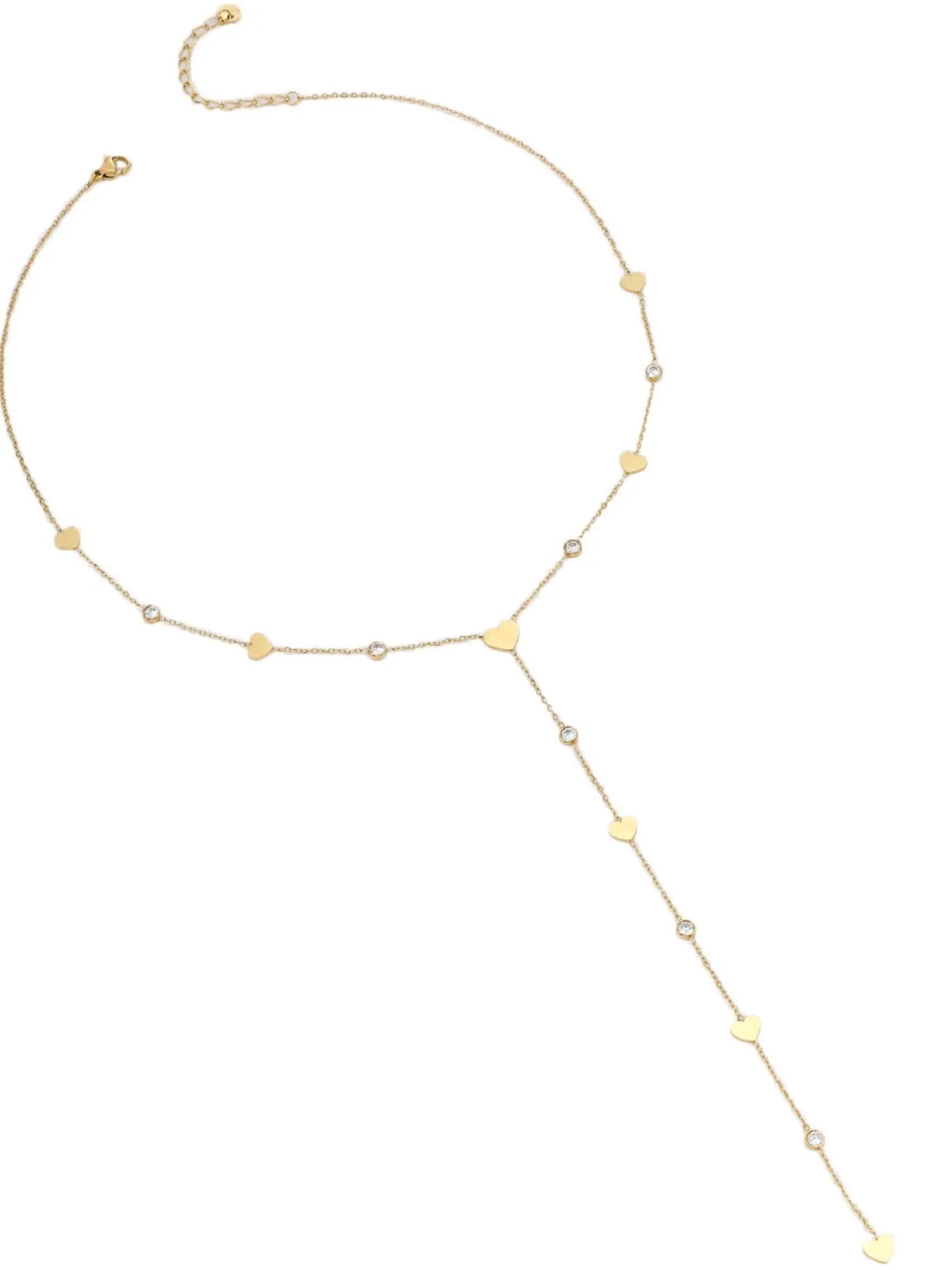 18K gold plated heart zircon necklace with crystal charm on white background