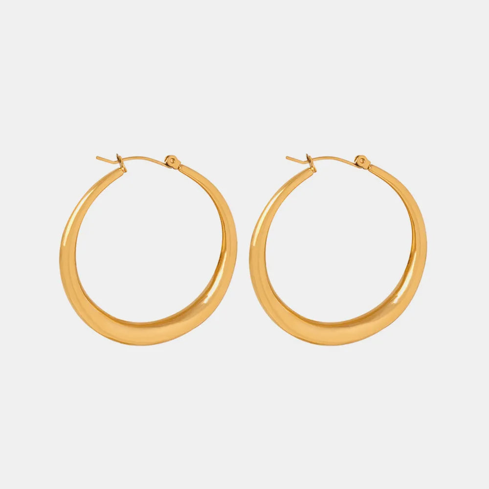 18K gold-plated stainless steel hoop earrings for everyday wear on white background