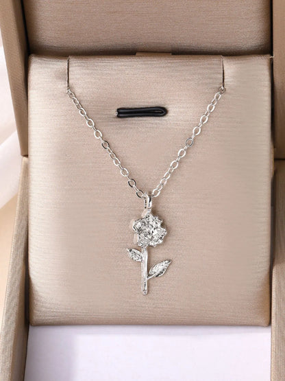 Floral charm necklace with adjustable chain in gold and silver in gift box