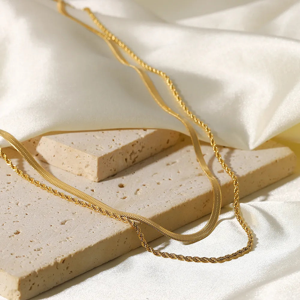 Minimalist gold chain necklace with two delicate layers