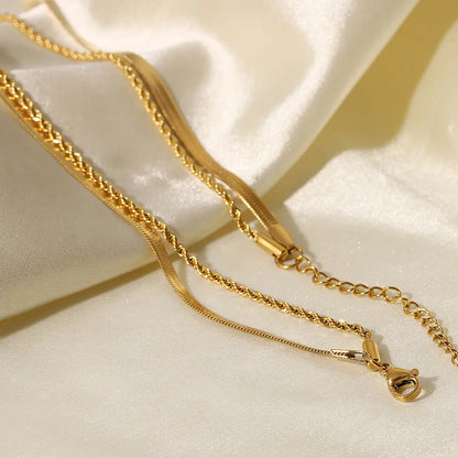 18K gold plated double layered necklace for women on satin fabric close up with hook