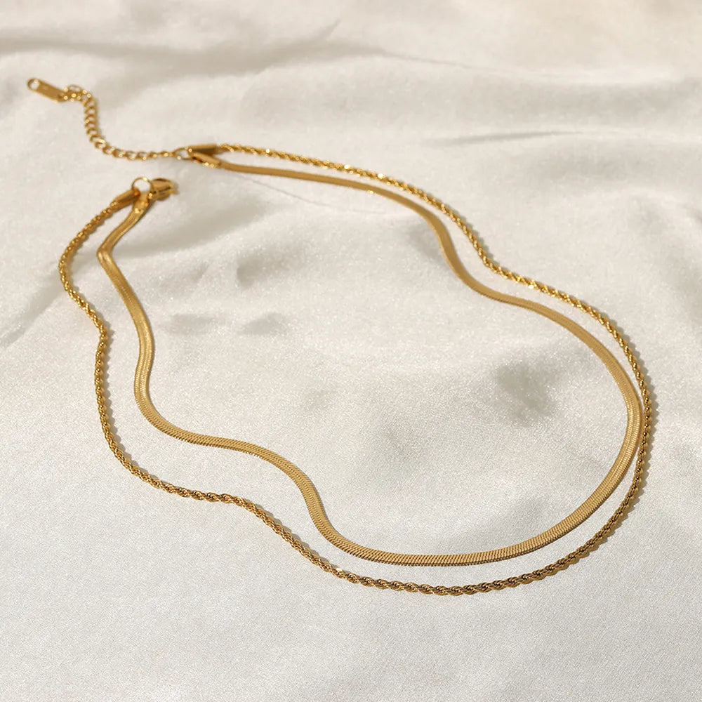 18K gold plated double layered necklace for women on satin fabric